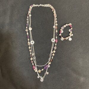 PREMIER DESIGNS Necklace Bracelet Set Womens Multi Strand Layered Chain Coin